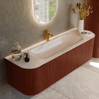 Badmeubel Mondiaz Kurve-Dlux | 150 cm | Meubelkleur Ruby | Wastafelkleur Meli | Solid surface | Wasbak midden spoelbak | 1 kraangat
