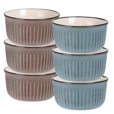 Soepkom Striped - set 6x- blauw / bruin - 14 x 7 cm - keramiek - kom
