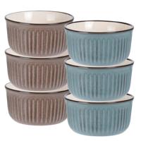 Soepkom Striped - set 6x- blauw / bruin - 14 x 7 cm - keramiek - kom