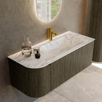 Badmeubel Mondiaz Kurve-Dlux | 115 cm cm | Meubelkleur Shadow | Wastafelkleur Glace | Solid surface | Wasbak rechter zijde spoelbak | 1 kraangat