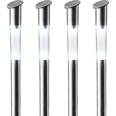 4x stuks solar prikspots/tuinspots led - rvs - H57 cm - koel wit