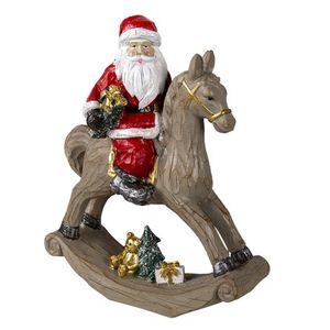 Clayre & Eef Multi Decoratie kerstman op hobbelpaard 25*11*30 cm 6PR3409