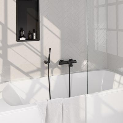 BRAUER Stripe Baddouche Thermostaatkraan - SET 03 - opbouw - wandhouder - staaf handdouche - doucheslang - mat zwart 5-S-342