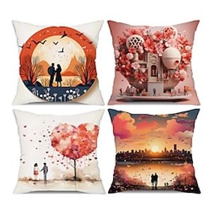 Valentijnsdag paar decoratieve toss kussens cover 4pc zachte vierkante kussen case kussensloop voor slaapkamer woonkamer slaapbank stoel Lightinthebox