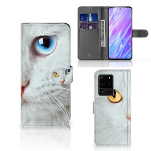 Samsung Galaxy S20 Ultra Telefoonhoesje met Pasjes Witte Kat