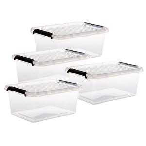 5Five opberg kist met deksel - 4x - Clip Box - 12,5 liter - 39 x 29 x 17 cm - kunststof - transparan