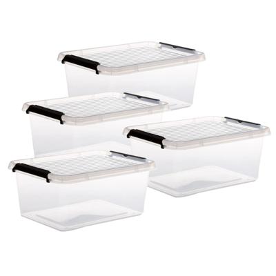 5Five opberg kist met deksel - 4x - Clip Box - 12,5 liter - 39 x 29 x 17 cm - kunststof - transparan