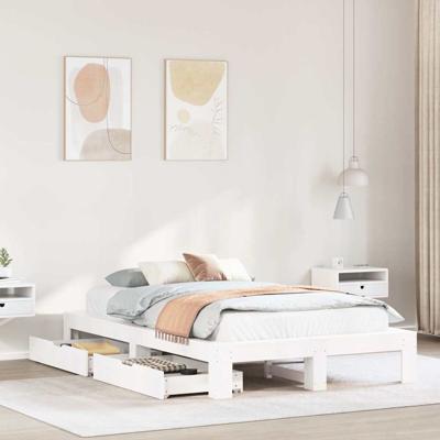 Bedframe zonder matras massief grenenhout wit 135x190 cm