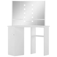 The Living Store Kaptafel Hoekopmaaktafel - 111 x 54 x 141.5 cm - wit MDF - met 3 spiegels en LED-verlichting