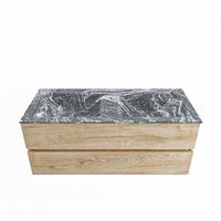 MONDIAZ VICA-DLUX 120cm badmeubel onderkast Washed Oak 2 lades. Inbouw wastafel CLOUD dubbel 2 kraangaten, kleur Lava.