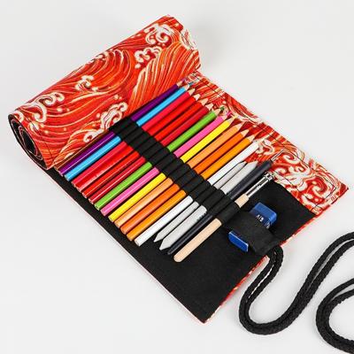Gouden rode zee Wave afdrukken roller potlood geval grote capaciteit Pencilcase canvas grote pen zak (24 gaten)