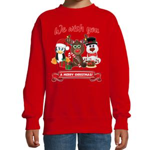 Kersttrui/sweater voor jongens/meisjes - we wish you - rood - Kerst diertjes