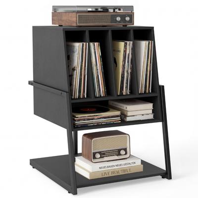 Platenrek Vinylplatenrek Houten Platenrek voor de Studeerkamer en de Muziekkamer 54 x 57 x 76,5 cm-Zwart