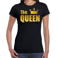 The queen t-shirt zwart met gouden letters en kroon voor dames - thumbnail