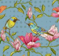 Behang bloemen Gele vogels met bloemen Behang bloemen Gele vogels met bloemen