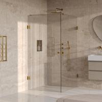 Brauer Void - Carving Douchecabine met Draaideur - Helder Glas - 90x120x200 cm - incl. Glascoating - PVD Goud Geborsteld