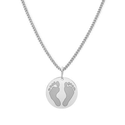 Gepersonaliseerde hand- en/of voetafdrukken ketting - Stainless steel - Zilver - Rond 15 mm - Voetafdrukken