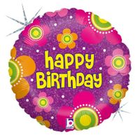 Folie ballon Gefeliciteerd/Happy Birthday bloemen 46 cm met helium gevuld   -