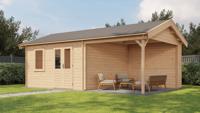 Lugarde Select Blokhut met overkapping Oosterbeek 400x400cm + 300cm - Onbehandeld- Zadeldak- - Lugarde Select Lugarde Select Blokhut met overkapping Oosterbeek 400x400cm + 300cm - Onbehandeld- Zadeldak- - Lugarde Select