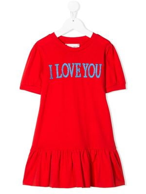 Alberta Ferretti Kids robe I Love You volantée - Rouge