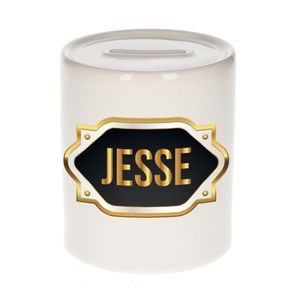 Naam cadeau spaarpot Jesse met gouden embleem