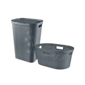 Curver Infinity Recycled Wasmand 60L + Wasmand 40L - Grijs