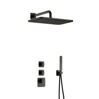 Hotbath Gal - GL106 - Inbouw Regendoucheset - Geborsteld Gunmetal PVD - 2 Stopkranen - Thermostatisch - Wandarm 35 cm - Hoofddouche 270x400 mm - Staafhanddouche - met GL106 - V01