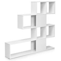 Ladder Boekenkast met 5 Planken en Deuren Decoratieve Houten Planken voor Woonkamer en Kantoor (Wit)