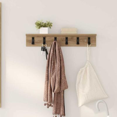 Wandgemonteerde kapstok met plank Wandgemonteerd artisanaal eikenkleurig