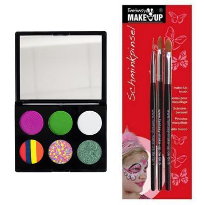 Carnaval schmink setje - Neon Princess thema kleuren - penselen - waterbasis