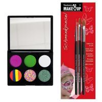 Carnaval schmink setje - Neon Princess thema kleuren - penselen - waterbasis