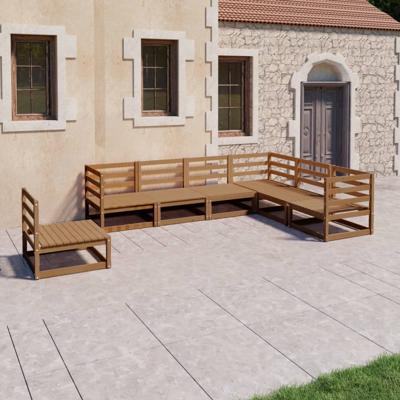 7-delige Loungeset massief grenenhout honingbruin