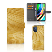 Motorola Moto G9 Plus Book Style Case Licht Hout - thumbnail