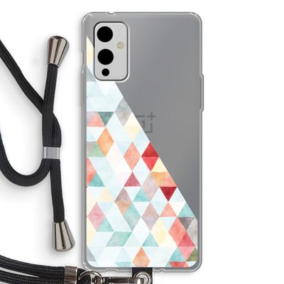 Gekleurde driehoekjes pastel: OnePlus 9 Transparant Hoesje met koord