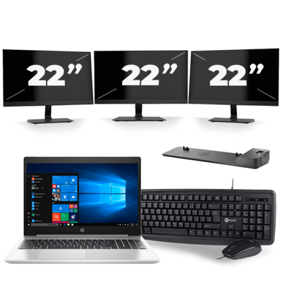 HP ProBook 450 G6 - Intel Core i5-8e Generatie - 15 inch - 8GB RAM - 256GB SSD - Windows 11 + 3x 22 inch Monitor