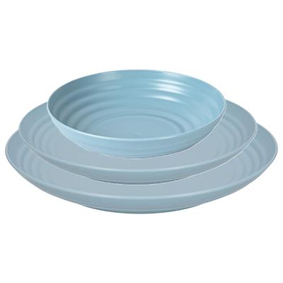 Plasticforte camping borden set - blauw - kunststof - 3 soorten - 12x stuks - onbreekbaar servies