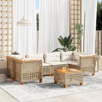 7-delige Loungeset met kussens poly rattan beige