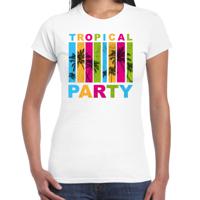 Tropical party T-shirt voor dames - palmbomen - wit - carnaval/themafeest - thumbnail