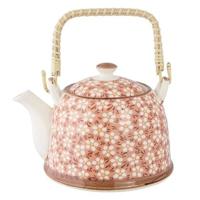 Clayre & Eef Theepot met Filter 700 ml Roze Keramiek Rond Bloemen