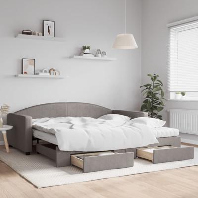 Slaapbank met onderschuifbed en lades 100x200 cm stof taupe