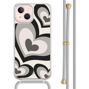 iPhone 13 hoesje met grijs koord - Hart swirl zwart
