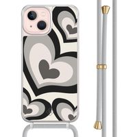 iPhone 13 hoesje met grijs koord - Hart swirl zwart
