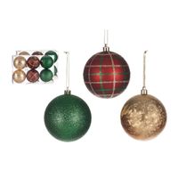 Gedecoreerde kerstballen - 18x st - rood/groen/goud - kunststof - 8 cm