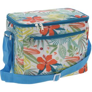 Kleine koeltas voor lunch Tropical Flowers blauw/creme 30 x 20 x 25 cm 12 liter