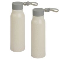 4x Stuks glazen waterfles/drinkfles beige coating met kunststof schroefdop 300 ml