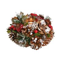 Kaarsenhouder ornament - bruin/rood - hout - 18 cm - thumbnail