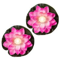 Waterlelie met LED- 2x -licht - roze - D13 cm - kunststof - drijvend - werkt op batterijen