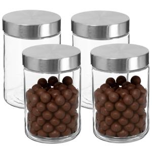 Voorraadbus/voorraadpot - 4x - glas - met RVS deksel - 1200 ml - Voorraadpotten