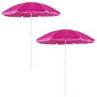 Verstelbare strand/tuin parasol - 2x - roze - dia 150 cm - Zonbescherming - Voordelige parasols