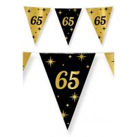 Leeftijd verjaardag feest vlaggetjes 65 jaar geworden zwart/goud 10 meter - Vlaggenlijnen